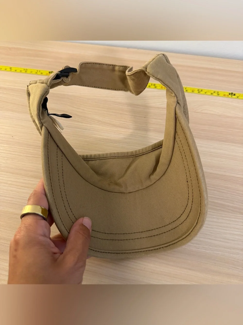 VTG Y2K Gap Khaki Tan Distressed Applique Logo Sun Visor Cap Hat S/M Embroidered